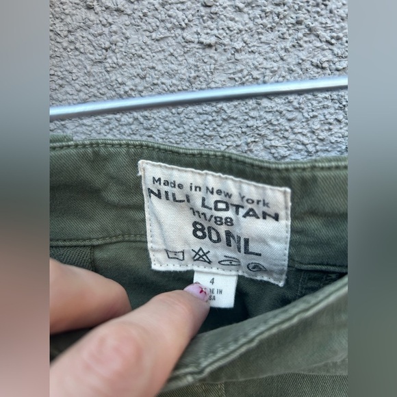 Nili Lotan Jenna Pants Twill Military Cotton Raw Hem Pockets in Camo Green - Picture 6 of 9